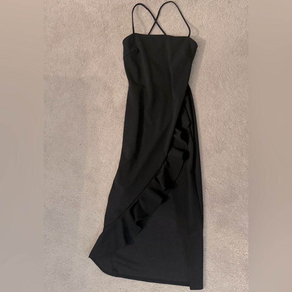 NWT- black cocktail dress with side slit and spaghetti straps